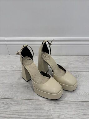 Zara Cream Platform Ankle-Strap Block Heels
